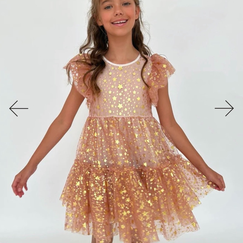 Lola + The Boys Pink Dress with Gold Star Accents